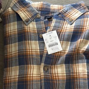 J. Crew Men's Blue and Tan Checkered Shirt NWT SIZE L